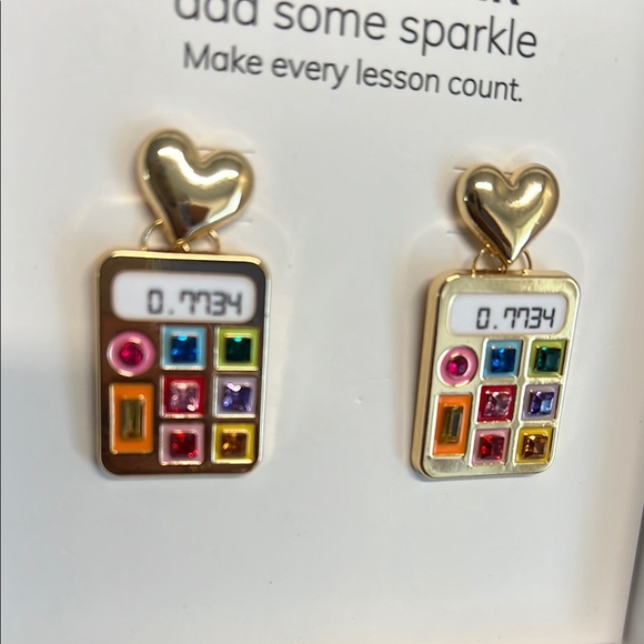 BaubleBar Gold Heart Calculator Earrings “Hello” - Picture 4 of 6